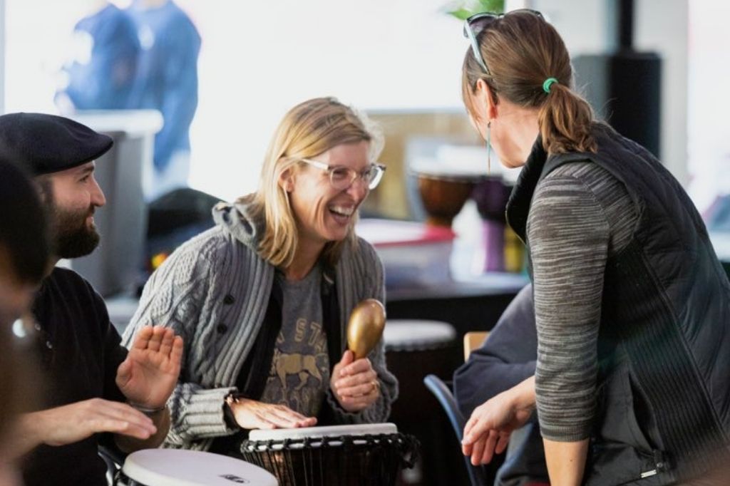 Rhythm is an extremely powerful vehicle for non-verbal communication and leadership building skills. During a drum circle we use exercises like call and response, improvised music making and leading the group to build communication skills.